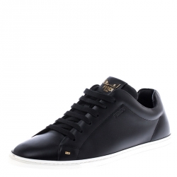 Fendi Black Leather Bag Bugs On Tongue Low Top Sneakers Size 41