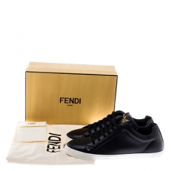 Fendi Black Leather Bag Bugs On Tongue Low Top Sneakers Size 41