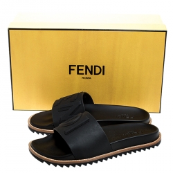 Pre Owned Fendi Black PVC Slide Sandals Size 41