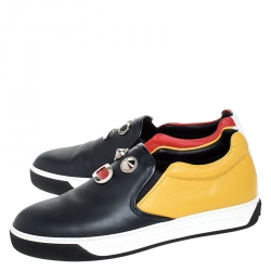 Fendi Mulitcolor Leather Face Detail Slip On Sneakers Size 40