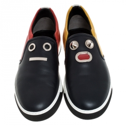 Fendi Mulitcolor Leather Face Detail Slip On Sneakers Size 40