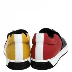 Pre Owned Fendi Mulitcolor Leather Face Detail Slip On Sneakers Size 43