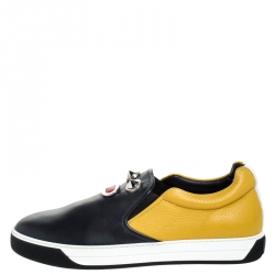 Pre Owned Fendi Mulitcolor Leather Face Detail Slip On Sneakers Size 43