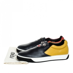 Pre Owned Fendi Mulitcolor Leather Face Detail Slip On Sneakers Size 43