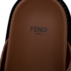 Fendi Dark Brown Zucca Leather Slide Sandals Size 40