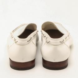 Pre Owned Fendi White Leather Chain Embellished Men's Loafers Size 44