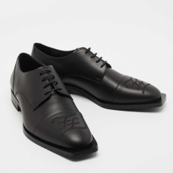 Fendi Black Leather FF Karligraphy Lace Up Derby Size 42.5