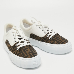 Fendi White/Brown FF Canvas and Leather Motif Lace Up Sneakers Size 44