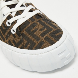 Fendi White/Brown FF Canvas and Leather Motif Lace Up Sneakers Size 44