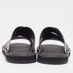 Fendi Black Leather Crisscross Flat Slides Size 41