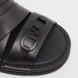 Fendi Black Leather Crisscross Flat Slides Size 41