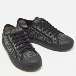 Fendi Black/Beige FF Canvas Low Top Sneakers Size 40