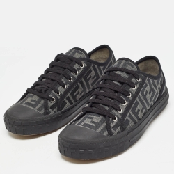 Fendi Black/Beige FF Canvas Low Top Sneakers Size 40