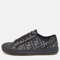Fendi Black/Beige FF Canvas Low Top Sneakers Size 40
