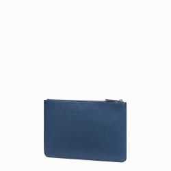 Pre Owned Fendi Blue Roman Leather Slim Zipped Pouch