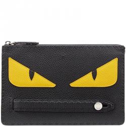 Fendi Black Roman Leather Bag Bugs Eyes Inlay Clutch