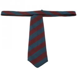 Fendi Navy Blue and Maroon Striped Silk Tie 