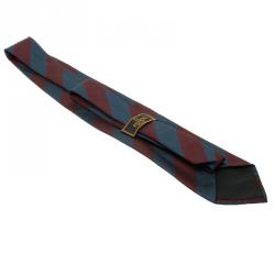 Fendi Navy Blue and Maroon Striped Silk Tie 
