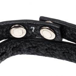 Pre Owned  سوار لف فندي سيليريا معدن فضي جلد أسود