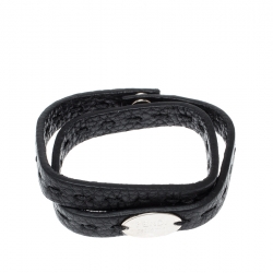 Pre Owned  سوار لف فندي سيليريا معدن فضي جلد أسود