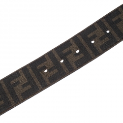 Fendi Tobacco Zucca Coated Canvas Enamel Buckle Belt 90CM