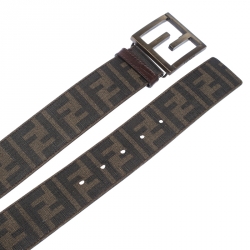 Fendi Tobacco Zucca Coated Canvas Enamel Buckle Belt 90CM