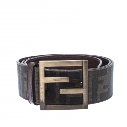 Fendi Tobacco Zucca Coated Canvas Enamel Buckle Belt 90CM