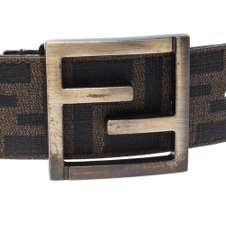 Fendi Tobacco Zucca Coated Canvas Enamel Buckle Belt 90CM