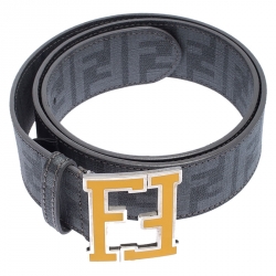  Fendi Grey Zucca Coated Canvas FF Buckle Belt 106CM  