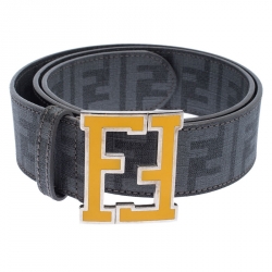  Fendi Grey Zucca Coated Canvas FF Buckle Belt 106CM  