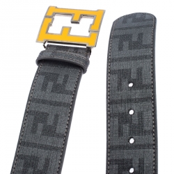  Fendi Grey Zucca Coated Canvas FF Buckle Belt 106CM  