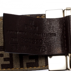  Fendi Brown/Beige Zucca Coated Canvas Reversible Buckle Belt 90CM