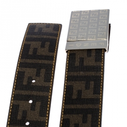  Fendi Brown/Beige Zucca Coated Canvas Reversible Buckle Belt 90CM