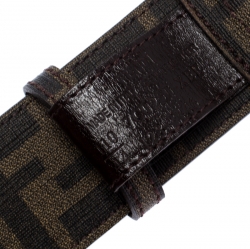 Fendi Tobacco Zucca Coated Canvas FF Logo Buckle Belt 110CM