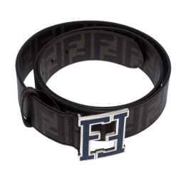 Fendi Tobacco Zucca Coated Canvas FF Logo Buckle Belt 110CM