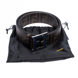 Fendi Tobacco Zucca Coated Canvas FF Logo Buckle Belt 110CM