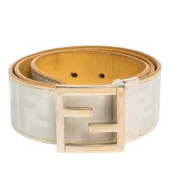 Fendi Beige Zucca Coated Canvas Enamel Buckle Belt 80CM