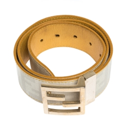 Fendi Beige Zucca Coated Canvas Enamel Buckle Belt 80CM