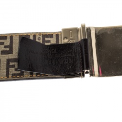 Pre Owned Fendi Tobacco Zucca Coated Canvas Reversible Plaque Buckle Belt 95CM