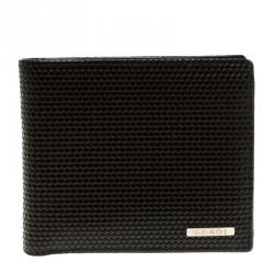Fendi Dark Brown Woven Embossed Leather Bi Fold Wallet