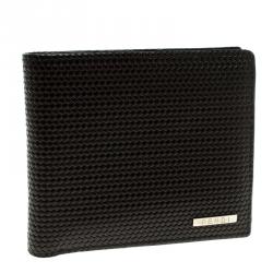 Fendi Dark Brown Woven Embossed Leather Bi Fold Wallet