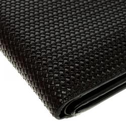 Fendi Dark Brown Woven Embossed Leather Bi Fold Wallet