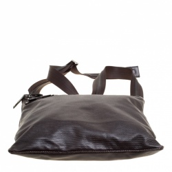Fendi Dark Brown Woven Embossed Leather Flat Messenger Bag