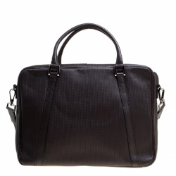 Fendi Dark Brown Woven Embossed Leather Laptop Bag