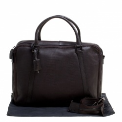 Fendi Dark Brown Woven Embossed Leather Laptop Bag