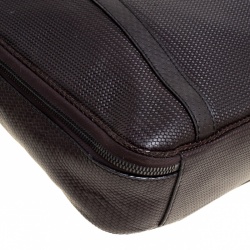 Fendi Dark Brown Woven Embossed Leather Laptop Bag