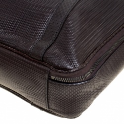 Fendi Dark Brown Woven Embossed Leather Laptop Bag