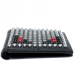 Fendi Black Leather Monster Studs Bi Fold Wallet