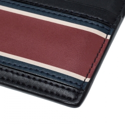 Fendi Black Leather FF Logo Red Stripe Card Case