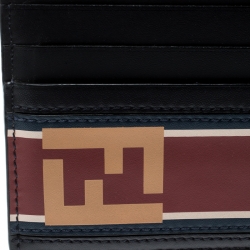 Fendi Black Leather FF Logo Red Stripe Card Case